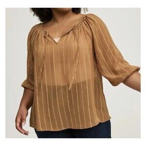 Torrid Womens Chiffon Peasant Sheer 3/4 Sleeve Raglan Blouse Size 1 (1X)